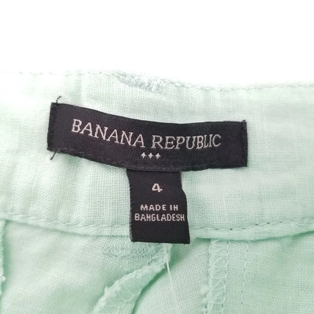 Banana Republic Linen Cropped Pants Womens 4 Cuffed Hem Teal New w/ Tag NWT $49